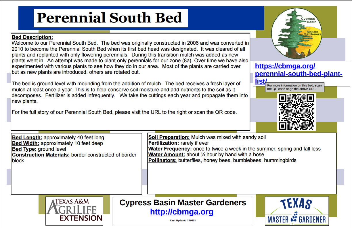 Perennial South bed sign