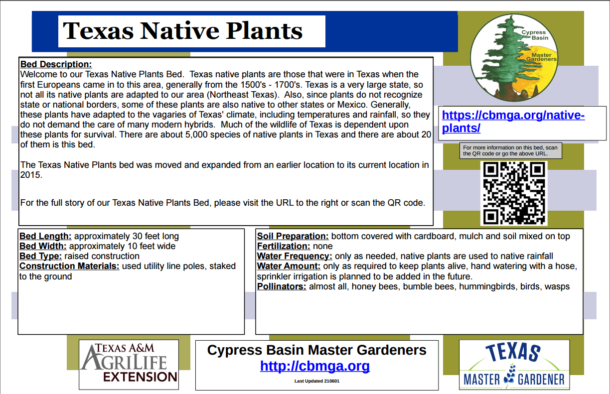 Texas Native Plants Bed sign