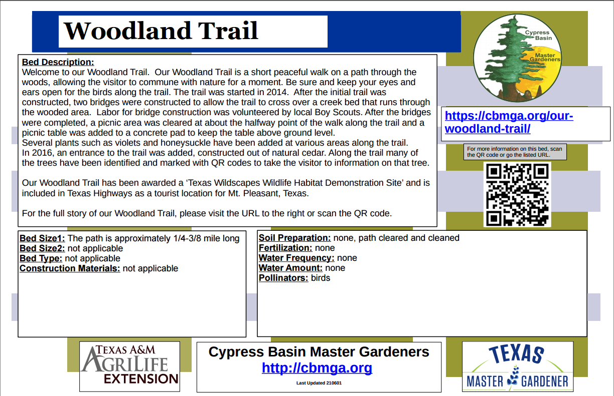 Woodland Trail Bed sign